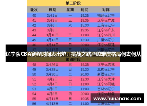 辽宁队CBA赛程时间表出炉，挑战之路严峻难度格局何去何从